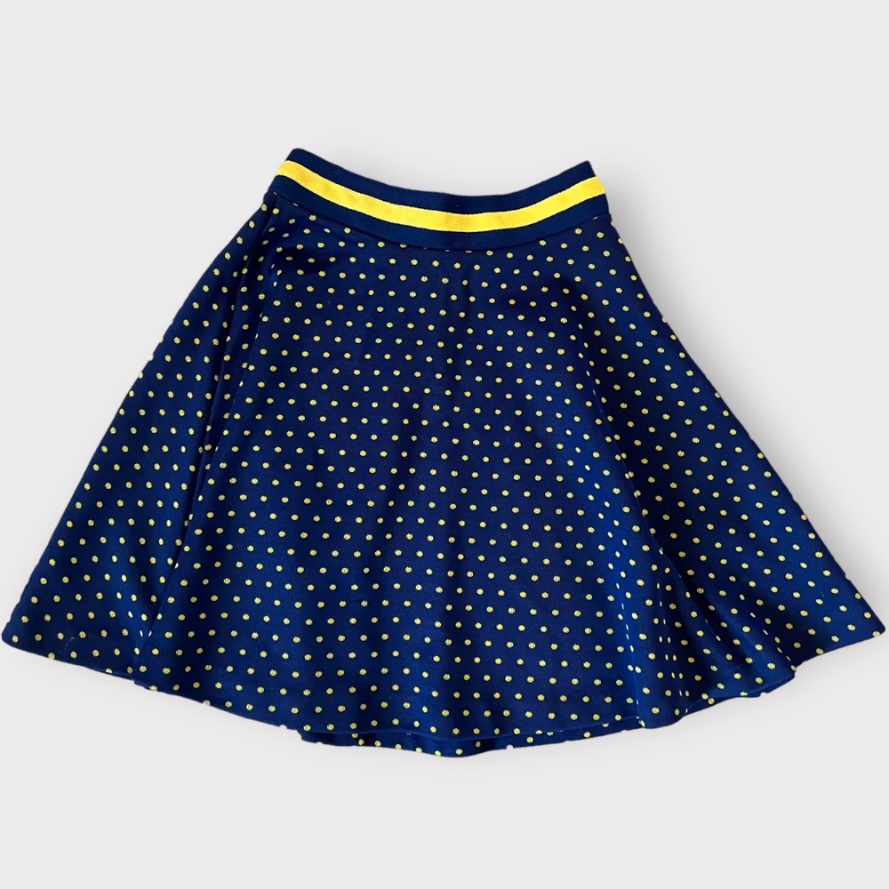 Vintage "Eyes Right" Navy Blue and Yellow Polka Dot Circle Knit Skirt